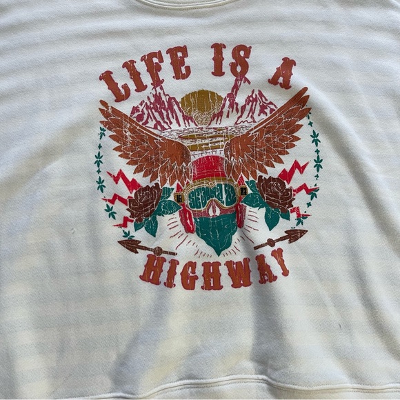 Ivory Crewneck Long Sleeve Sweatshirt "Life is a Highway" Logo Size XL - Picture 7 of 7